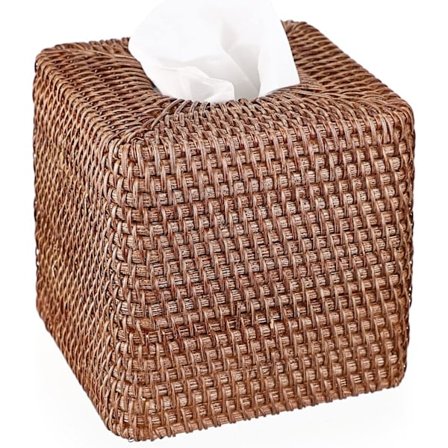 Rattan Fyrkantig Tissue Box Dekoration Tissue Organizer Box Kub Tissue Pappershållare Box Tissue Förvaringsskydd Dispenser Servett Organizer, Brun