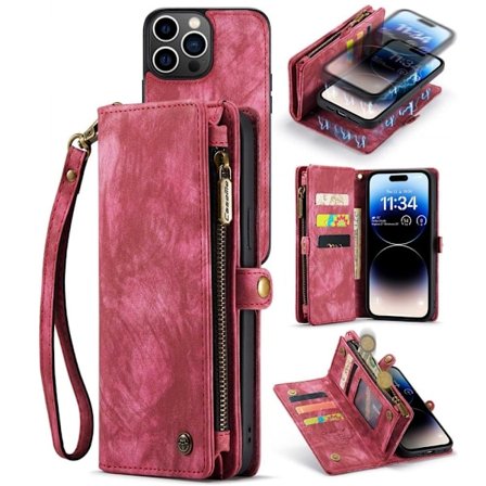 CaseMe iPhone 14 Pro Zipper Lompakko - Punainen