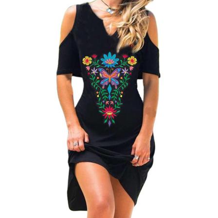 Kvinnor Sexig V-ringad Klänning Dam Boho Print A-line Homewea