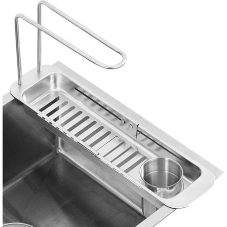 Opvaskestativ i rustfrit stål, Opvaskestativ til vask, Udtrækkelig svampeholder, Opvaskestativ