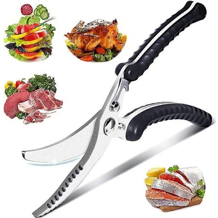 Kjøkkensaks, Fjærkresaks, Kjøkkensaks i rustfritt stål, Kjøkkensaks med sklisikkert håndtak, for kutting av kylling, bein, fisk, kjøtt, grønnsaker