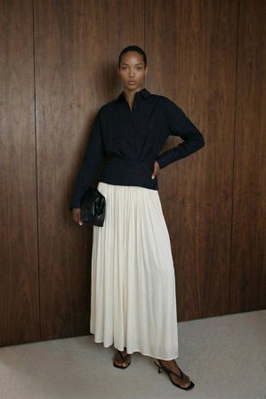 KateKlemXNaKd Jupe longue volumineuse à fronces - Jupe plissée - Beige - EU 42