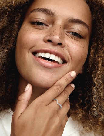 Pandora Wave Sterling Silver Ring With Clear Cubic Zirconia - Silver - 54