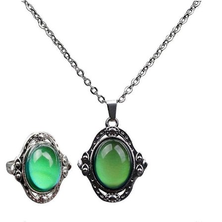 Magisk Temperaturfølsom Stemnings Edelsten Ring Halskjede Smykkesett for Voksne