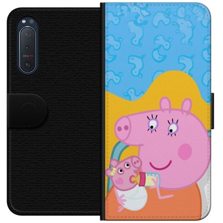 Yhteensopiva Lompakkokotelo Sony Xperia 5 II Peppa Possu perhemotiivi äidin possu, isän possu ja ystävien kanssa, värikäs piirretty lasten kuva