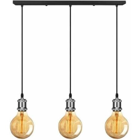 Vintage 3-lyses hengelampe lysekrone med E27-sokler Edison-stil metall taklampe, farge: sølv