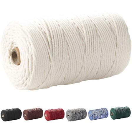 Makramérep, 3 mm X 220 Yd (ungefär 200 m) 100 % Naturlig Bomull Mjuk Ofärgad Rep Beige