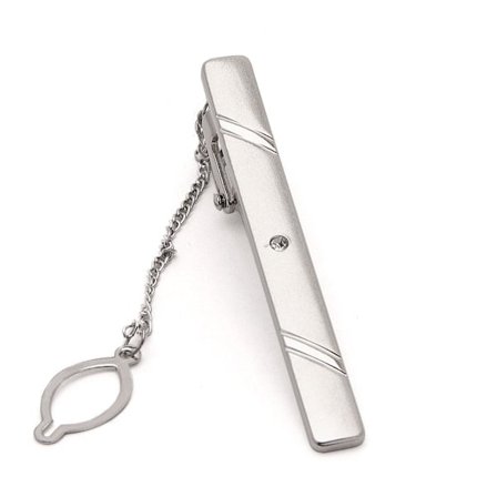 Slipsnål / Slipsklemme i sølv med linjer og "diamant"