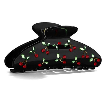 Akryl Hårklämmor Klor För Kvinnor Med Rhinestone Mönster I Röd Körsbärsform Hårklämma För Tjockt Hår Hårklämmor För Styling Sektionering 1PC