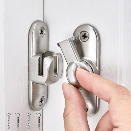 Skydedørslås, 90/180 Graders Indvendig Dørlås med Skruer Dørgreb Hængsel Skydedørslukning Skydedørslås