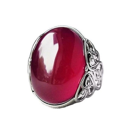 Röd Agat Kalcedon Antik Silverfärg Öppen Ring Dam Krona Rhinestone