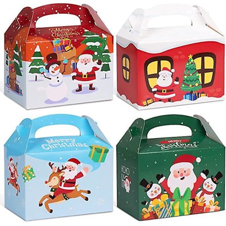 Julklappslåda, 3d söt gavel julklappslåda för godsaker, kakor, julfester, godis, 3,5 X 6 X 6 tums kartongbageri