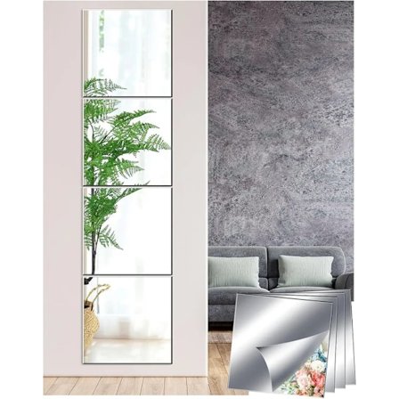 Væg spejl, 30x30cm 4 stykker spejl fliser selvklæbende, spejl væg, væg spejl fuld længde spejl, flise spejl spejl til limning