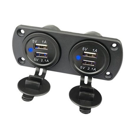 Dubbel USB-Billaddare med Blått Ljus (panel med 2 uttag)