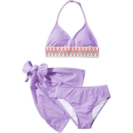 dusa Flickors 3-delade Halter Bikini Set Baddräkt med Överdragskjol Lila 9 år