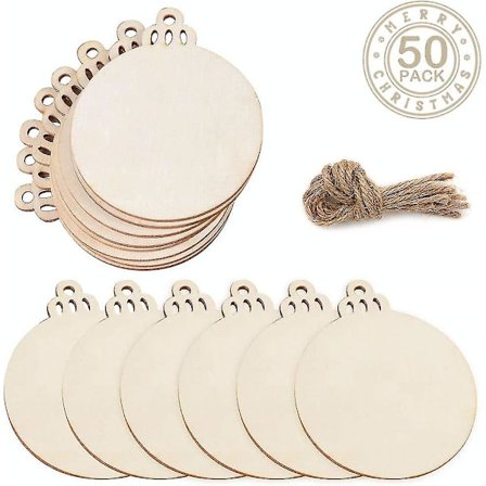 Juldekoration DIY Trä Naturlig Träplatta Med Hål Cirkel Prydnad 50st Bd