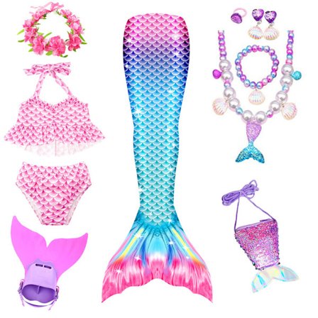 (AZC) 9-delt havfruebadedragt Prinsesse Bikini Monofin Badetøj Sæt MY06 MY06 MY06