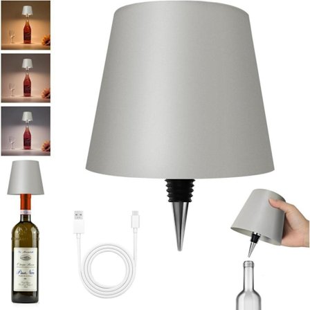 Flaskelampe med LED, dimbar bordlampe for vin- og whiskyflasker, trådløs og oppladbar_TF_TF