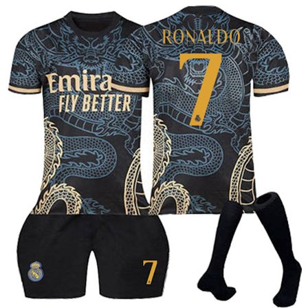 23-24 Real Madrid Dragon Black Special Edition Fodboldtrøjer Børnefodboldudstyr Nr. 7 Ronaldo XS