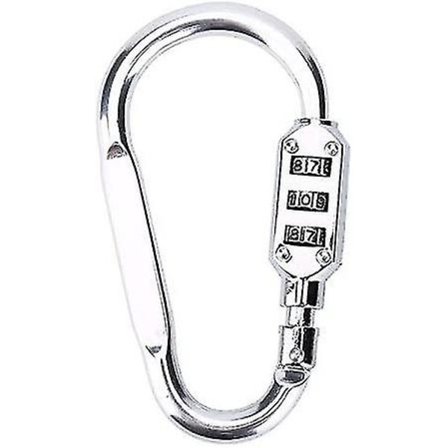 Alumiiniseoslukittava karabiinihako, kiipeilyklipsi, turvakoukku, 3-numeroinen yhdistelmälukkopäällilukko, retkeilyyn, vaellukseen, köysiin, hopea (hy