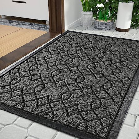 Dørmatte for utendørs bruk, vaskbar, værbestandig, 75 x 43 cm, robust og vannabsorberende, smussavvisende dørmatter, med sklisikker bakside, grå