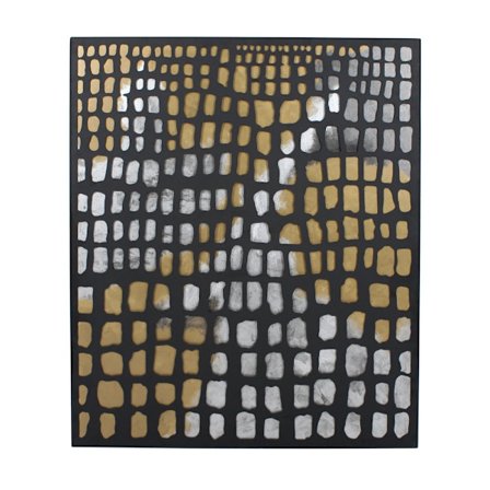 Metalvægkunst – Sort, Guld & Hvid, 77x92 cm