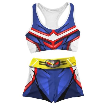 My Hero Academia Cosplay Kostym All Might Gym Sport Träning Löpning Kort BH Yoga Kostym Träningsoverall Fitness Beige XL