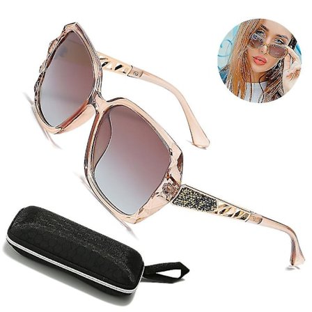 1 stk Polariserte Firkantede Solbriller med Glitrende Kompositt Skinnende Ramme og Firkantet Brilleetui