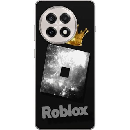 Kompatibelt Mobildeksel til OnePlus OnePlus 13R Minimalistisk svart og sølvfarget Roblox-symbol med gylden krone og luksuriøs gamer-estetikk på en