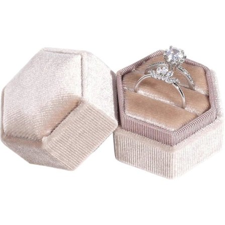 1 st Sammet Ringask, Dubbla Fack Hexagon Ringask, Sammet Förlovningsringask, för Frieri, Förlovning