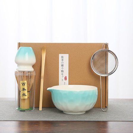 Keramisk tesæt, inklusive matcha-skål, matcha-vispeholder og matcha-visp, 5-delt sæt-FX-