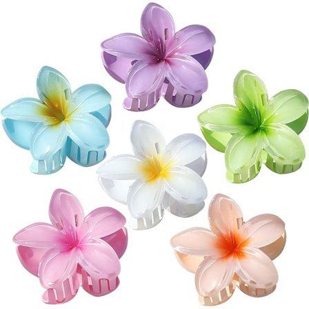 Hawaiianske Hårklemmer med Blomster til Kvinder 6-pak Blomstrede Hårklemmer Plumeria-klemmer til Tyndt Hår Store Klemmer til