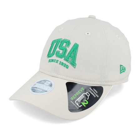 New Era - Womens Repreve USA 9TWENTY Stone/Green Dad Cap Unconstructed Beige Cap - @ Hatstore