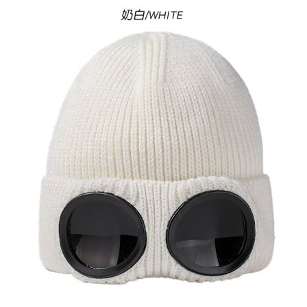 Slalåmbriller med vindbeskyttelse og varm strikket lue - Hvit