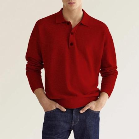 Män Enfärgad Lapel Neck Pullover Front Knappar Polo Shirt