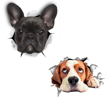 3D Koiran Seinätarra - 2 kpl setti - Hauskat Koristeelliset Tarrat - Fr