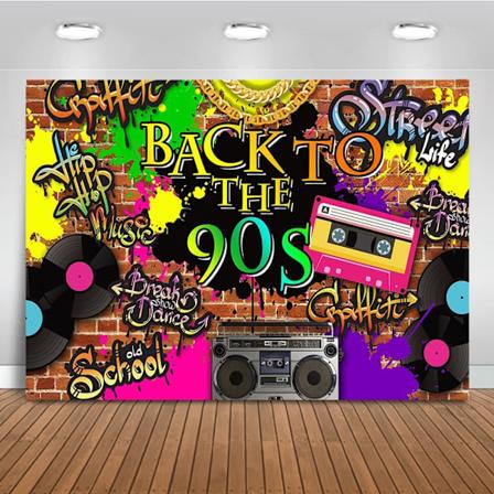 90'er Baggrund Hip Hop Graffiti Murstensvæg Retro Radio Mode Foto Baggrund Tilbage Til 90'erne Temafest Banner Dekorationer Baggrunde (7x5ft)