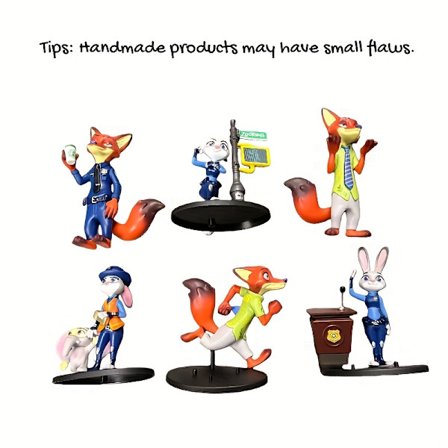 6 stk. Disney Zootopia Nick & Judy Samlefigurer, Kreativ Bil Hjem Rom Skrivebord Ornament, Ideell Gave til Bursdag Jul Halloween Påske