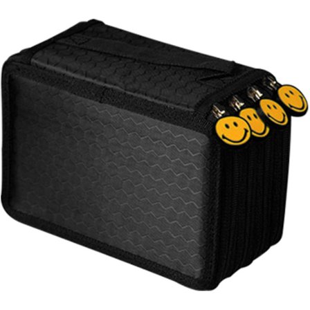 Svart pennal med 4 rom som holder 72 penner