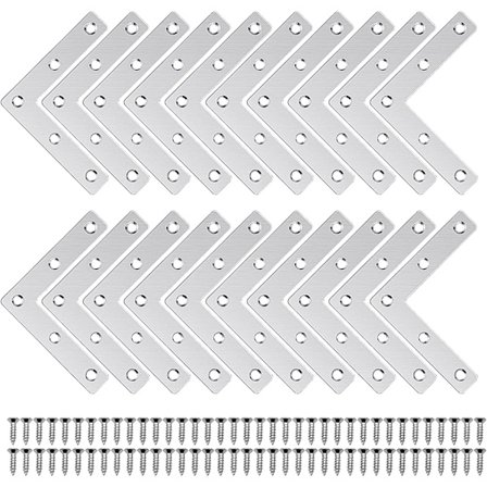 20 stk flate festebraketter, 50 x 50 mm rustfritt stål hjørne