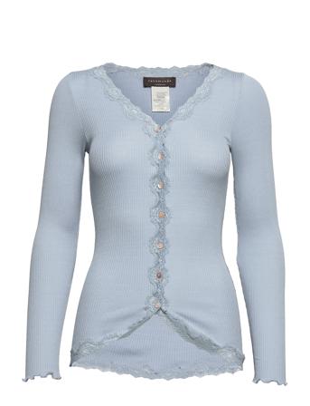 Silk Cardigan W/ Lace Stickad Tröja Cardigan Blå Rosemunde