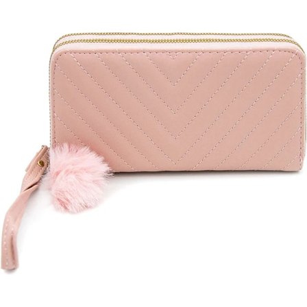 (Pow yeah!) RFID-beskyttet PU-lommebok i skinn for kvinner, stor kapasitet, doble glidelåslommer, clutch med håndleddsrem og kredittkortholder