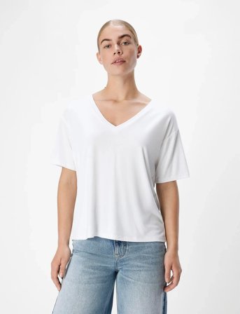 Object Objannie Re S/S V-Neck Top Noos - White - XL