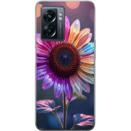 Kompatibelt Mobildeksel til OnePlus Nord N300 Irideserende blomst med glitrende kronblad i rosa lilla og gull mot myk bokeh bakgrunn