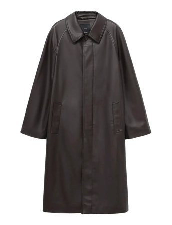 Mango | Long Faux-Leather Trench Coat | S