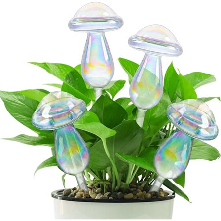 4 stk. svampeformet selvvandingskugle-anordning, automatisk plantevander, håndblæst glasvandkande til indendørs og udendørs planter