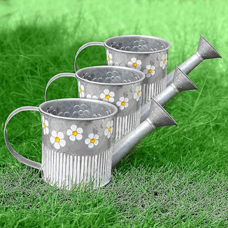 Xceedez Dekorativ Silver Metall Vattenkanna (Set Om 3) - 550ml Vintage Galvaniserad Metall Vattenkanna Med Handtag Och Pip - För Inomhus/Utomhus 