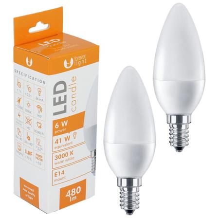 2-pack Led-lampa E14 C37 6w 480lm (3000k) Varmvit Kron Vit