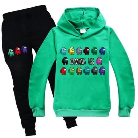 Kids Game Among Us Sweater Hoodie Bukser Træningsdragt Sæt trendy - Perfet green 120cm