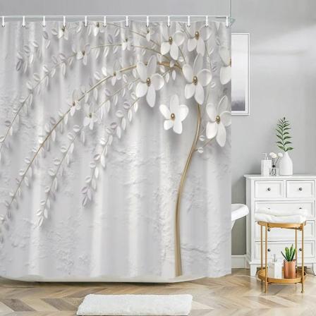 Elegant og fashionabel fantasipærler og diamanter Buket 3D-stil bruseforhæng med bademåttesæt Hjem badeværelsesindretning 3140SD -forhæng W220xH180cm